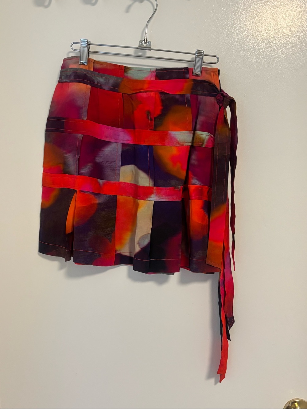 Plenty by Tracy Reese Red and Purple Abstract Tie-Waist Mini Skirt